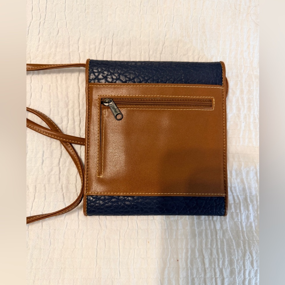 Vintage Esprit Blue and Brown Leather Crossbody Bag - Picture 2 of 6